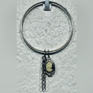 Vintage Silver-tone Bangle Bracelet with Cameo Charm